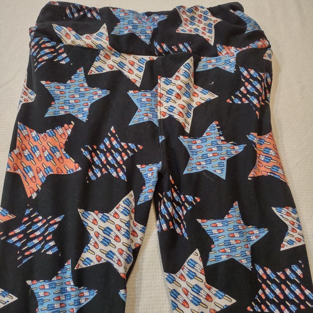 LULAROE RED WHITE AND BLUE POPSICLE AND STARS PATTERNED SPANDEX LEGGINGS